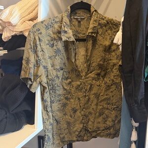James Perse Khaki and Black Tropical Print Shirt